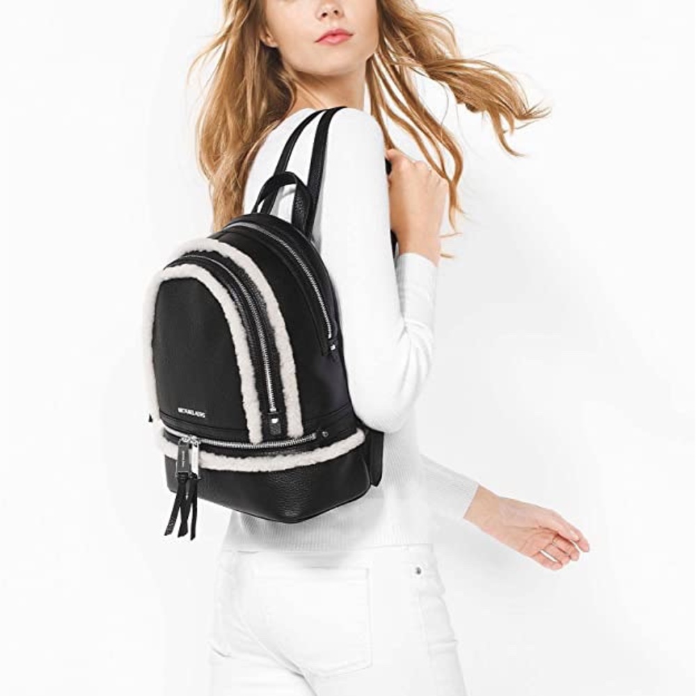 Michael Kors Rhea Zip Black and Natural Medium Backpack one size Black